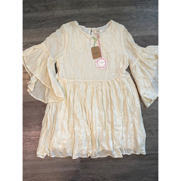 Umgee USA Dresses & Skirts - NEW Umgee Cream Metallic Stripe Babydoll Dress Flowy Ruffle Sleeve M